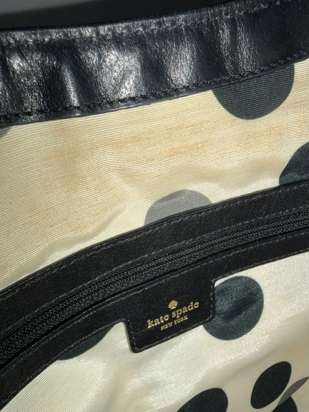 Kate Spade Black Pebbled Leather Flap Shoulder Bag Gold Chain S363 Polka Dot